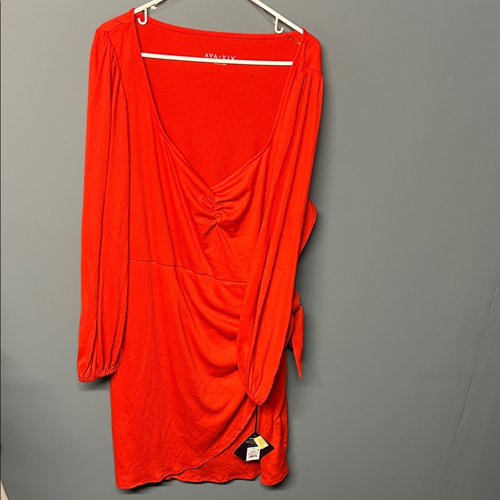 Ava & Viv Vibrant Red Long Sleeve plus-size Dress